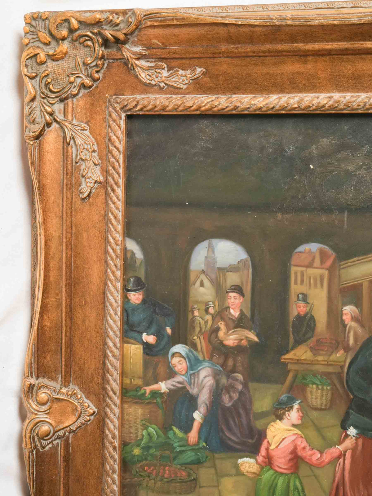 Very Large 20th-Century Framed Market Scene on Canvas, After Henry Charles Bryant - 48" x 59½"