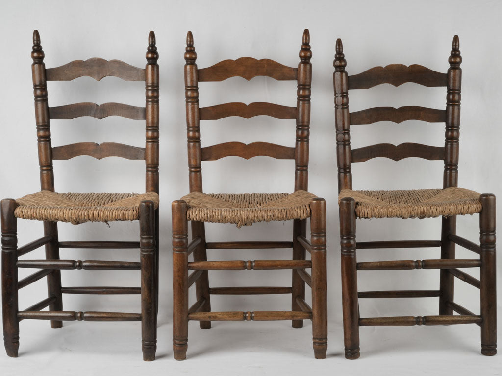 Antique rustic rush seat farmhouse chairs