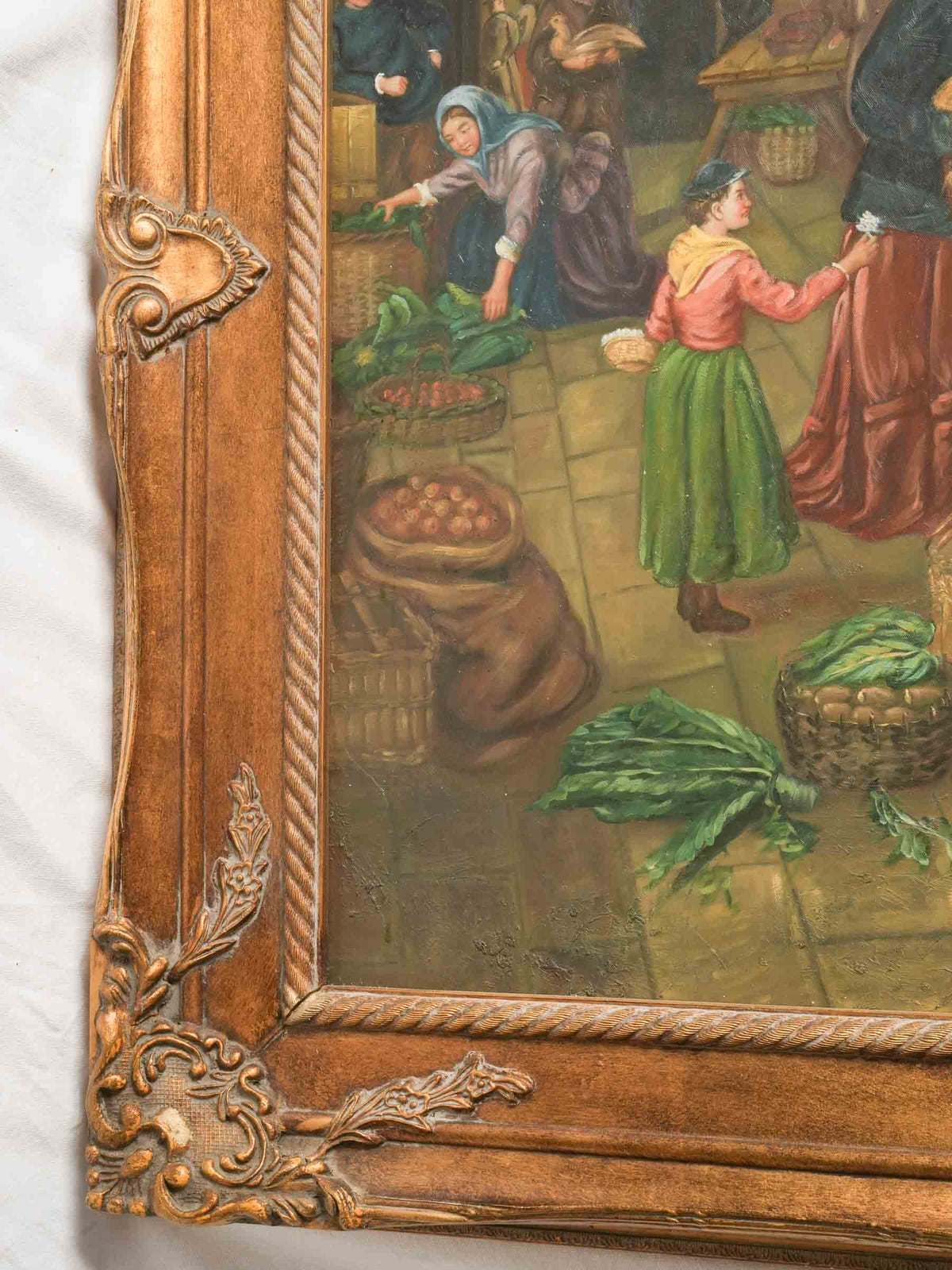 Very Large 20th-Century Framed Market Scene on Canvas, After Henry Charles Bryant - 48" x 59½"