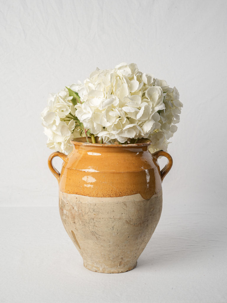 Antique French Honey-Glazed Terracotta Confit Pot w/ Old Pencil Markings - 12¼"