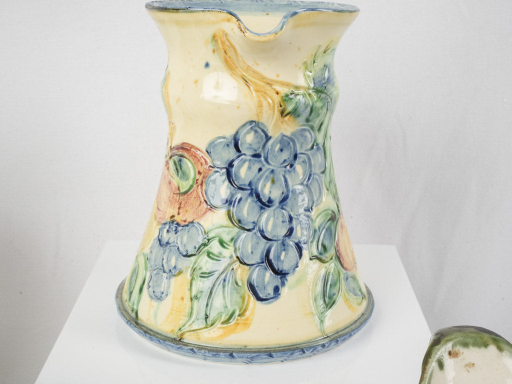 Set of Six Early 20th Century French Art Nouveau Majolica Pitchers