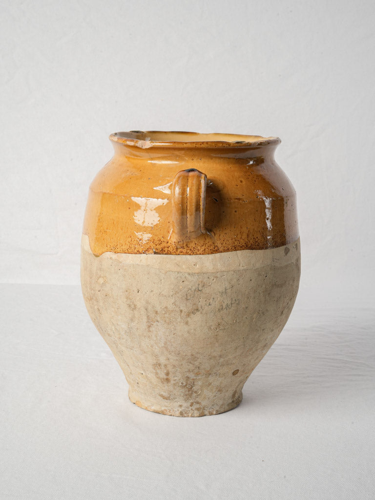 Antique French Honey-Glazed Terracotta Confit Pot w/ Old Pencil Markings - 12¼"