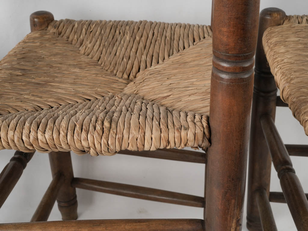 Rustic walnut rush seat farmhouse dining chairs