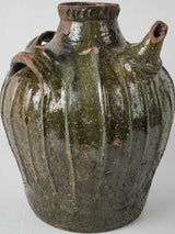 Antique French green terracotta oil pot