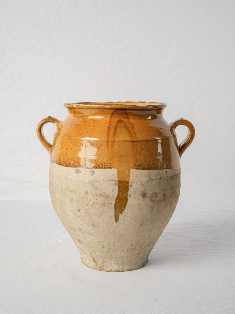 Antique French Honey-Glazed Terracotta Confit Pot w/ Old Pencil Markings - 12¼"