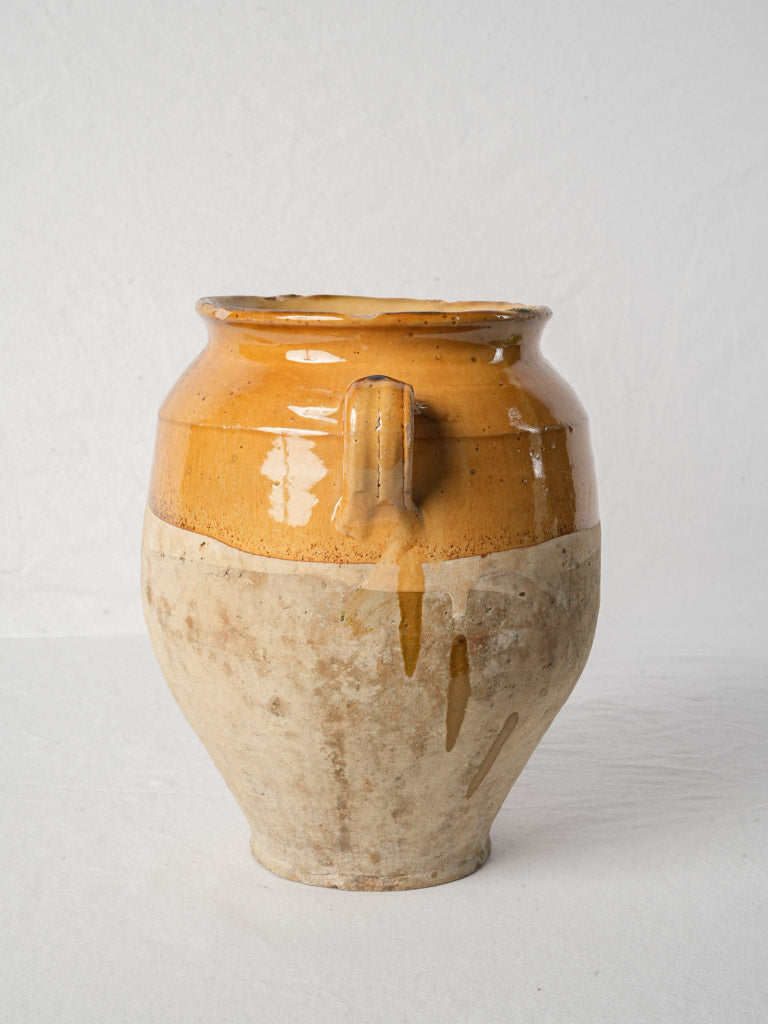 Antique French Honey-Glazed Terracotta Confit Pot w/ Old Pencil Markings - 12¼"
