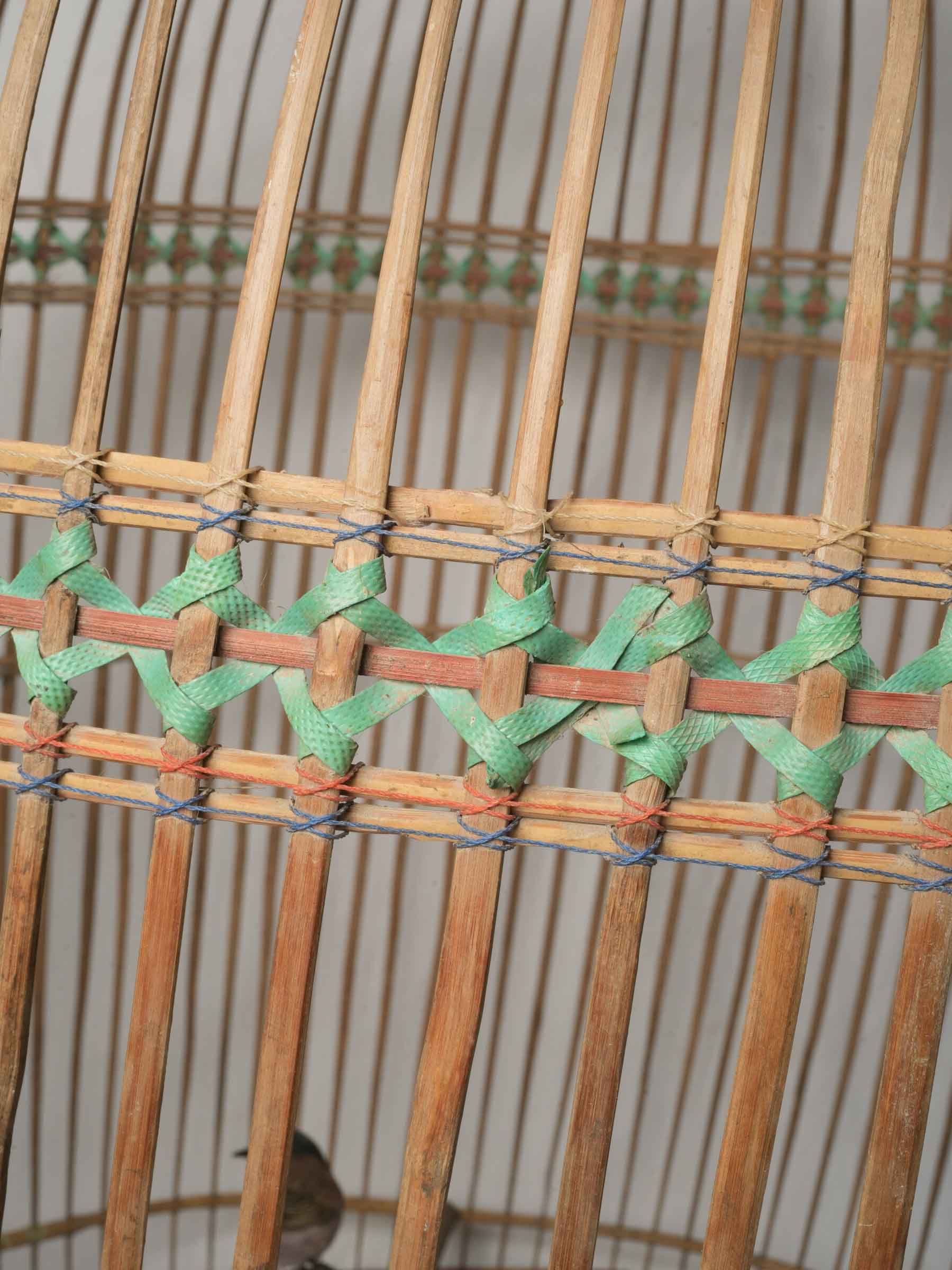 Oversized Natural Cane Hanging Birdcage w/ Pretty Carved Door - 43¼"
