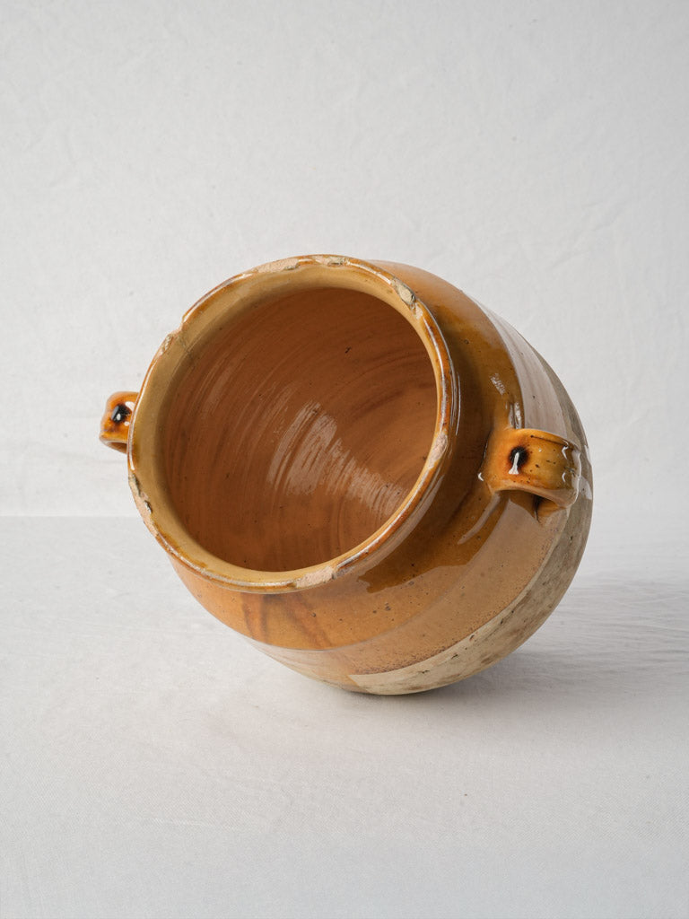 Antique French Honey-Glazed Terracotta Confit Pot w/ Old Pencil Markings - 12¼"
