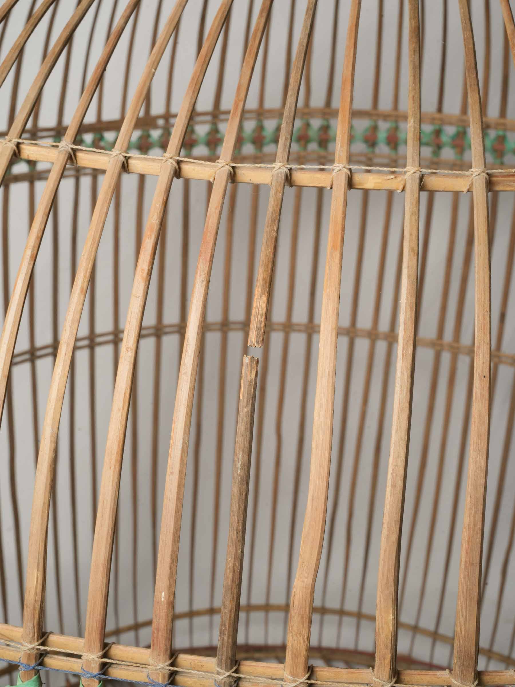 Oversized Natural Cane Hanging Birdcage w/ Pretty Carved Door - 43¼"