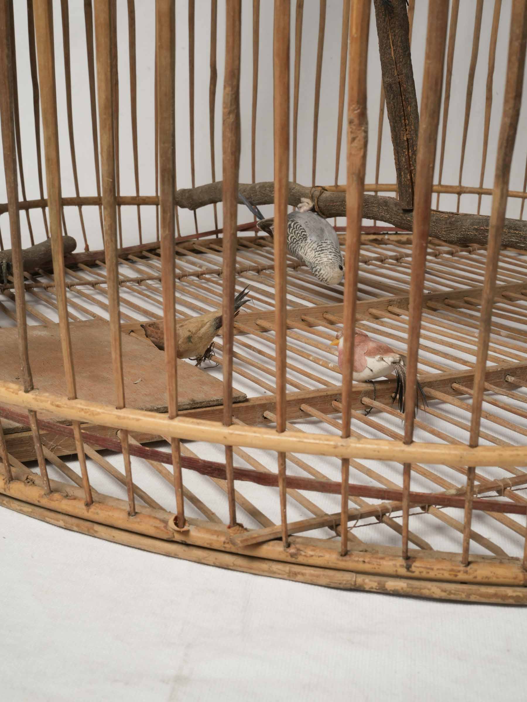 Oversized Natural Cane Hanging Birdcage w/ Pretty Carved Door - 43¼"