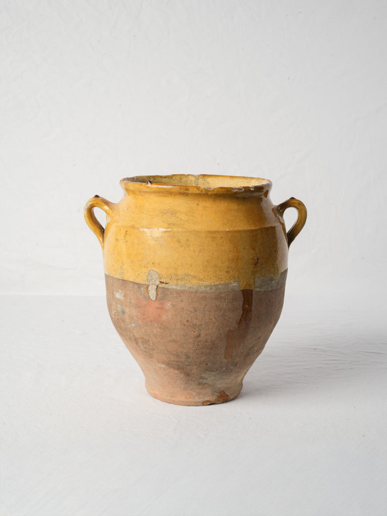 French Yellow-Glazed Confit Pot w/ Craquelure and Glaze Runs, Late 19th Century -11¾"