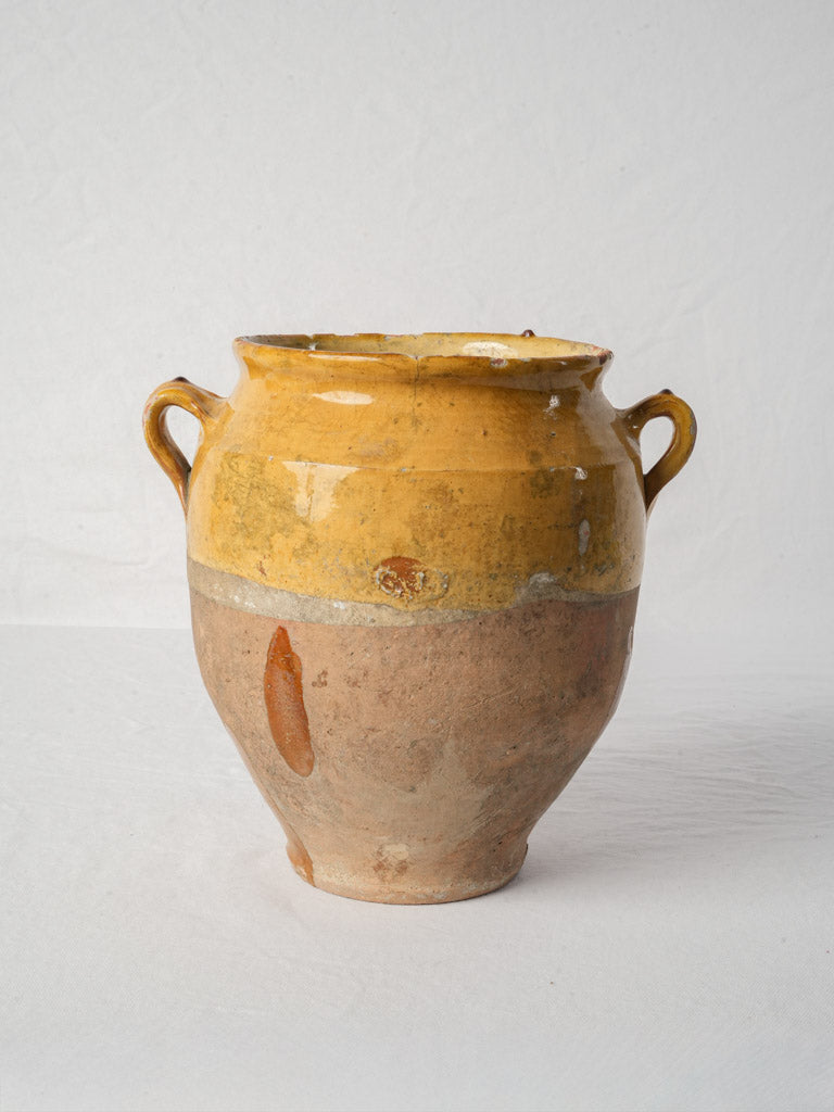 French Yellow-Glazed Confit Pot w/ Craquelure and Glaze Runs, Late 19th Century -11¾"