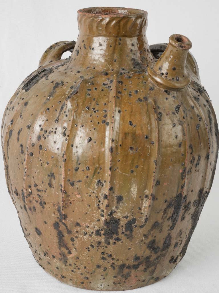 Antique Auvergne brown glazed terracotta pot