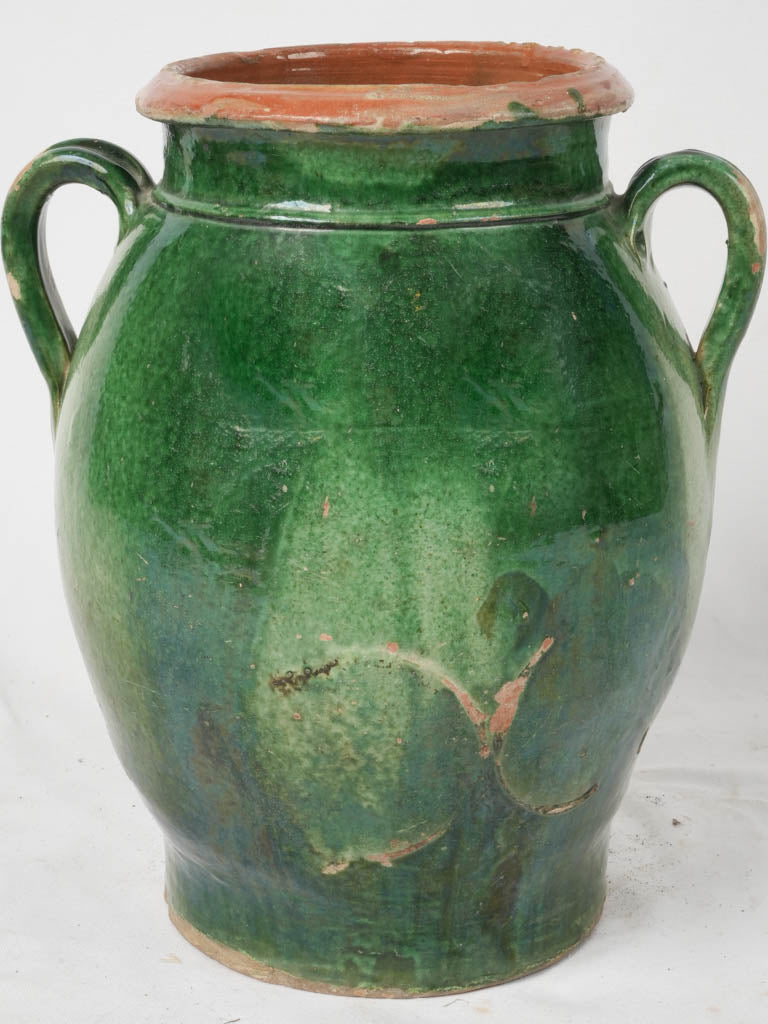 Antique French olive jar from Tornac green 17¾" Chez Pluie