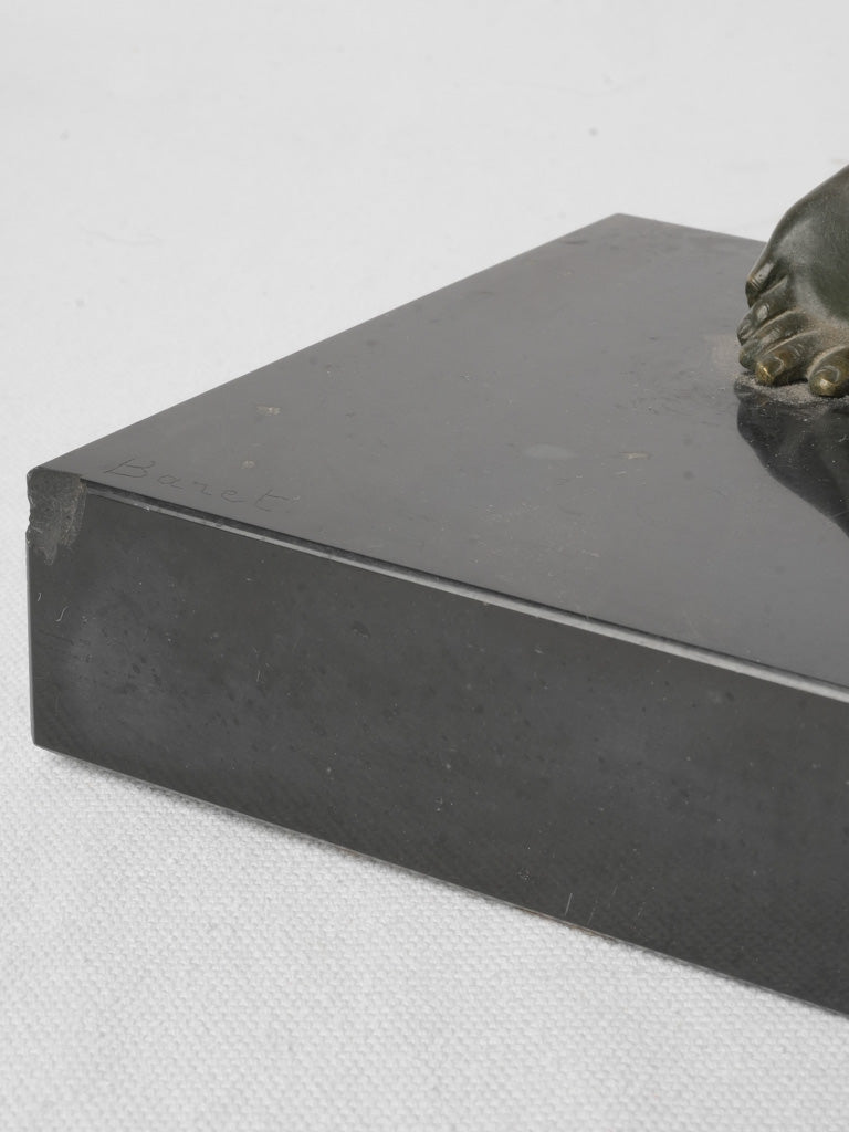 French Art Deco Bronze Discus Thrower on Black Marble Base By Baret - 15¾"