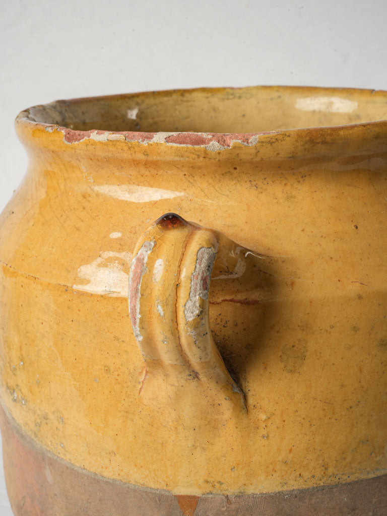 French Yellow-Glazed Confit Pot w/ Craquelure and Glaze Runs, Late 19th Century -11¾"