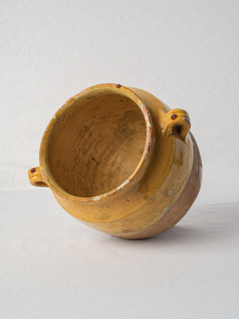 French Yellow-Glazed Confit Pot w/ Craquelure and Glaze Runs, Late 19th Century -11¾"