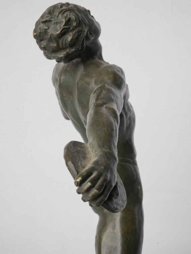 French Art Deco Bronze Discus Thrower on Black Marble Base By Baret - 15¾"