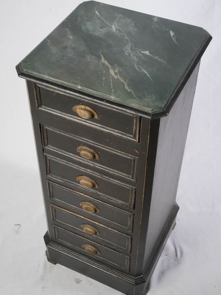 Brass-accented antique bedside cabinet  
