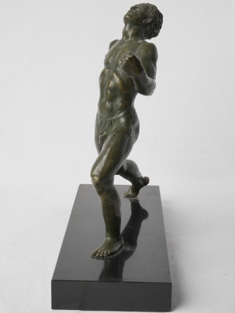 French Art Deco Bronze Discus Thrower on Black Marble Base By Baret - 15¾"