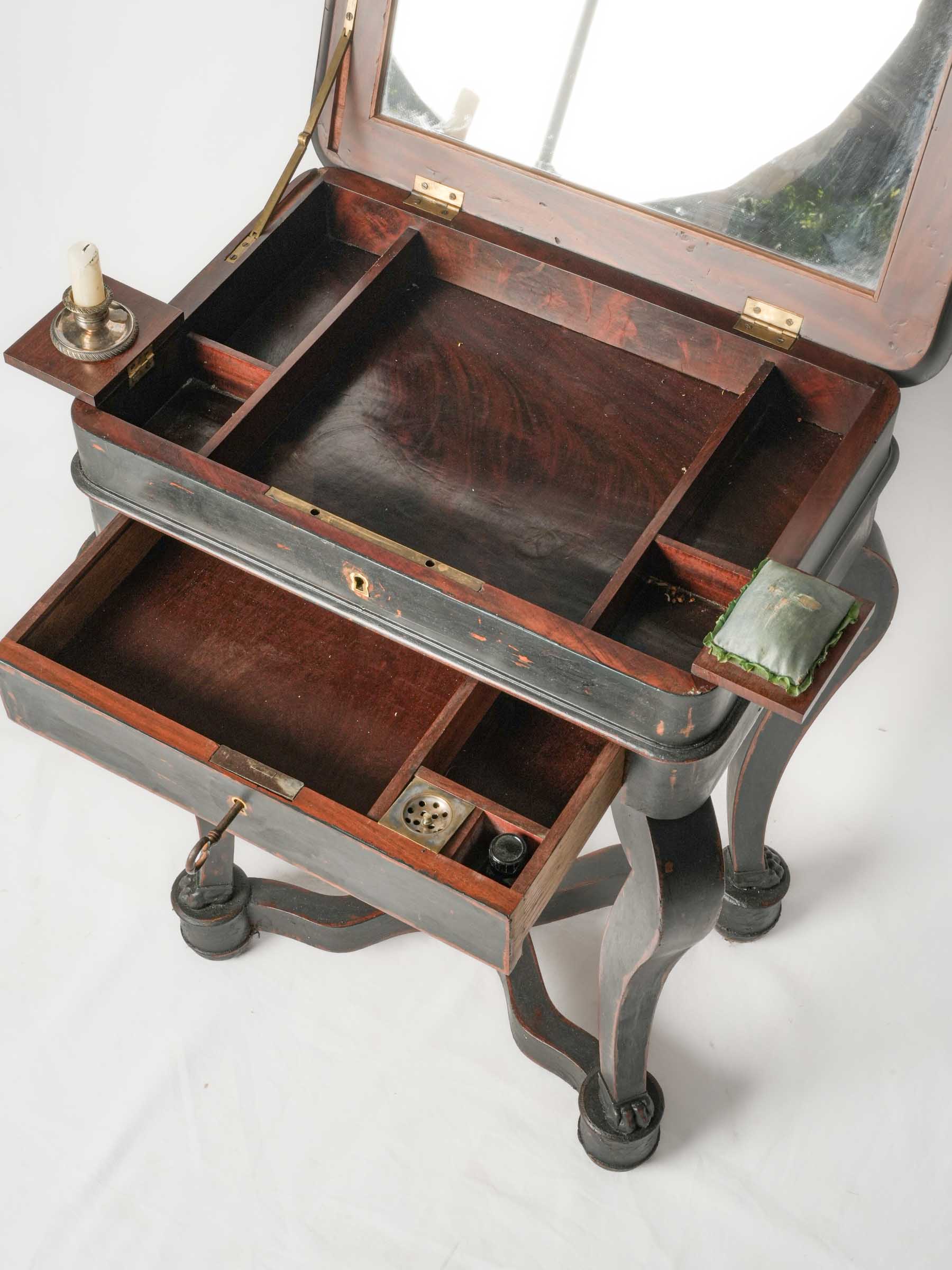 Antique French Mahogany Travailleuse with Painted Maritime Decoration, c. 1860 - 29¼"