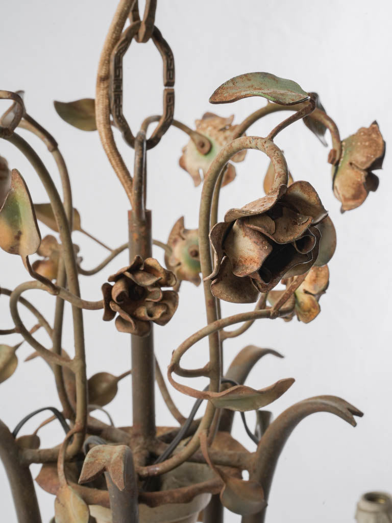 Patinated green rustic chandelier