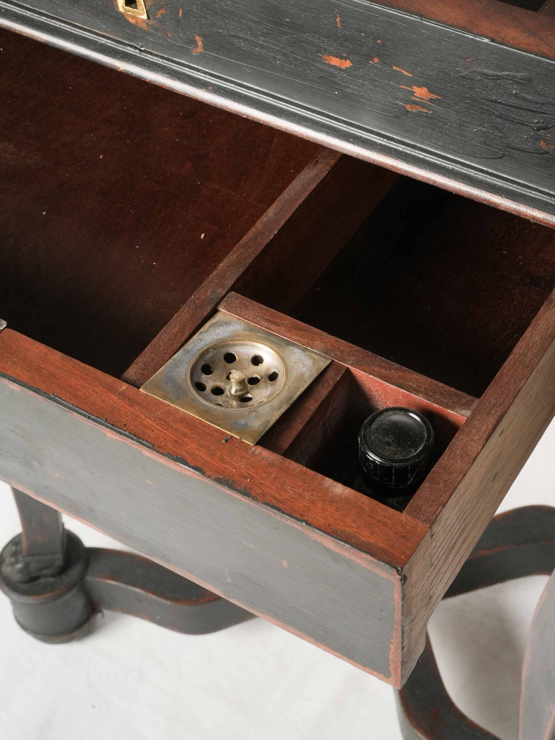 Antique French Mahogany Travailleuse with Painted Maritime Decoration, c. 1860 - 29¼"