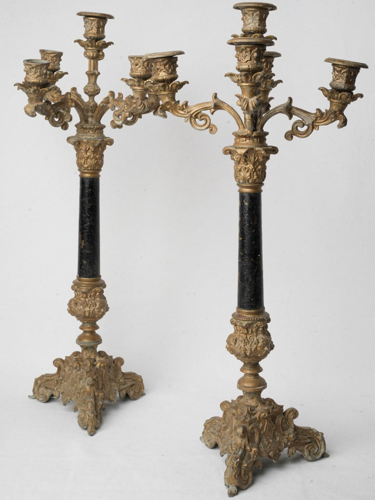 Ornate Pair of Mid-19th Century Napoleon III Bronze Candelabra - 25¼"