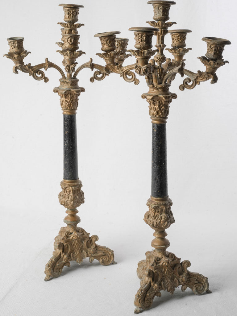 Ornate Pair of Mid-19th Century Napoleon III Bronze Candelabra - 25¼"