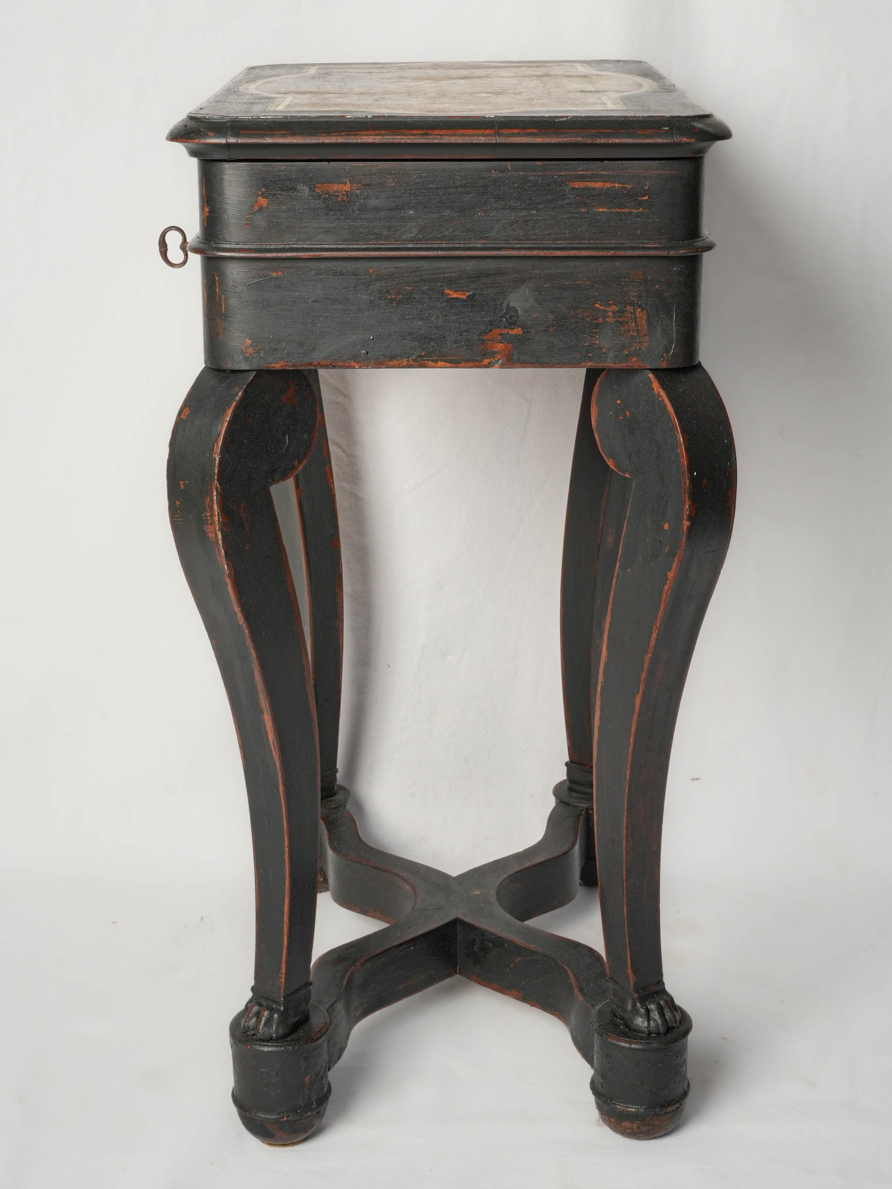 Antique French Mahogany Travailleuse with Painted Maritime Decoration, c. 1860 - 29¼"