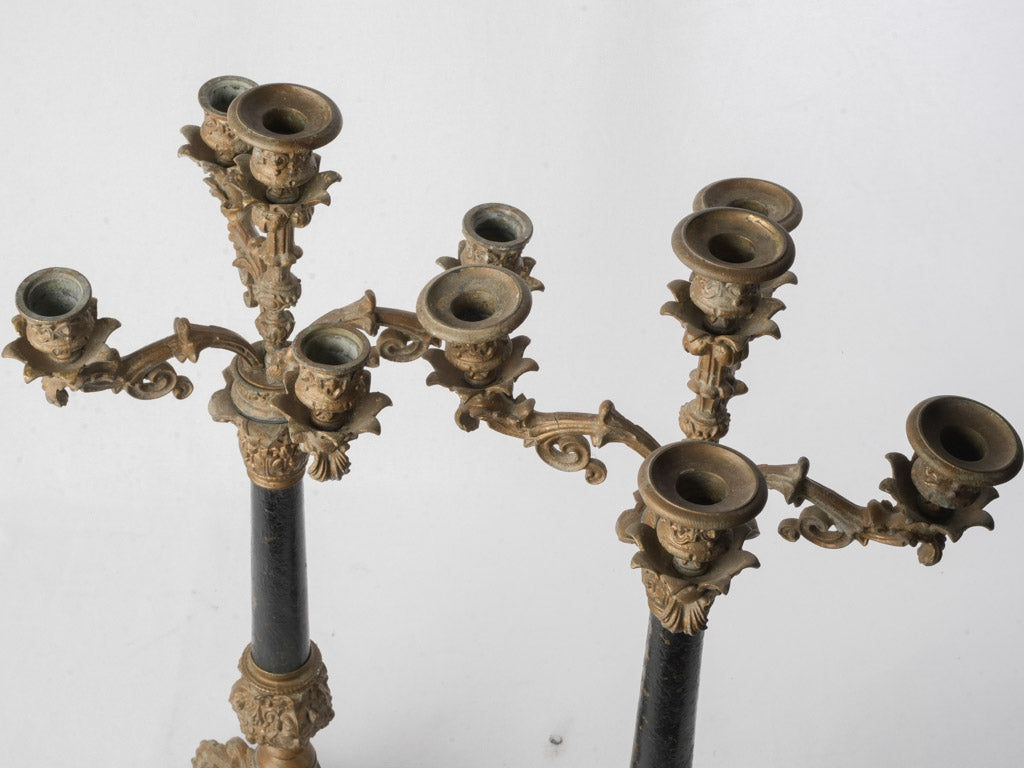 Ornate Pair of Mid-19th Century Napoleon III Bronze Candelabra - 25¼"