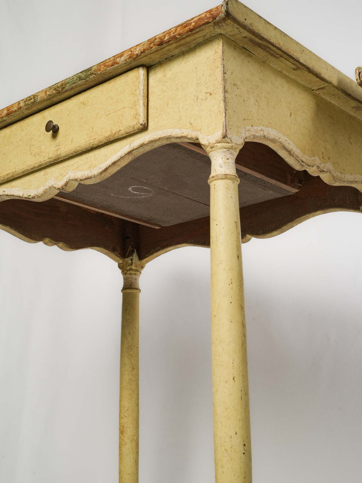Cheerful Pair of Vintage French Painted Side Tables with Faux-Marble Tops - 27¼" x  19¾"