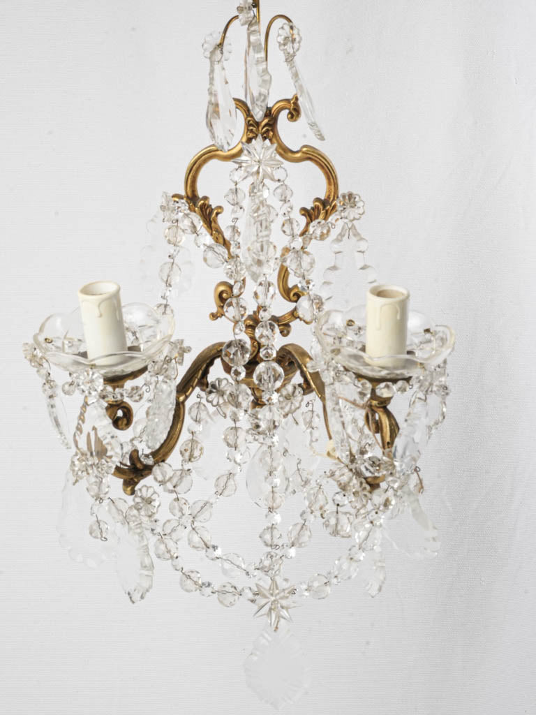 Elegant Set of Four French Rococo Style Gilt Bronze and Cut Crystal Wall Sconces - 17¾" x 13¾"