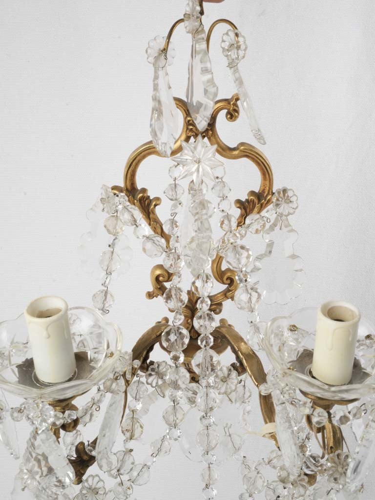 Elegant Set of Four French Rococo Style Gilt Bronze and Cut Crystal Wall Sconces - 17¾" x 13¾"