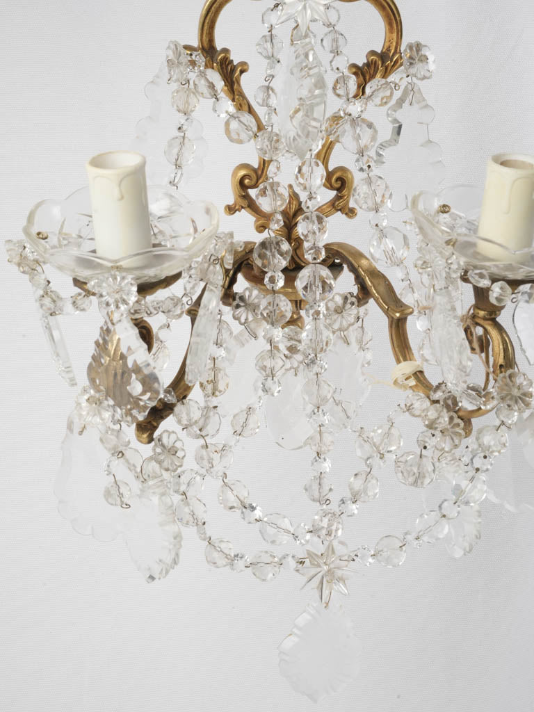 Elegant Set of Four French Rococo Style Gilt Bronze and Cut Crystal Wall Sconces - 17¾" x 13¾"