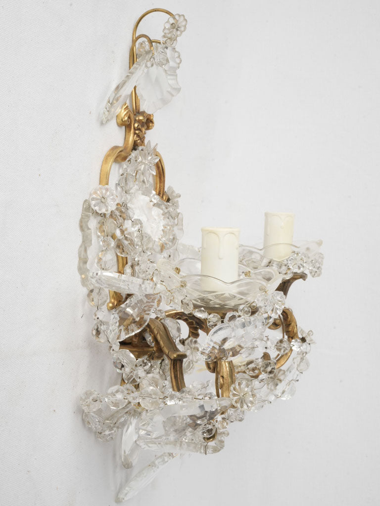 Elegant Set of Four French Rococo Style Gilt Bronze and Cut Crystal Wall Sconces - 17¾" x 13¾"