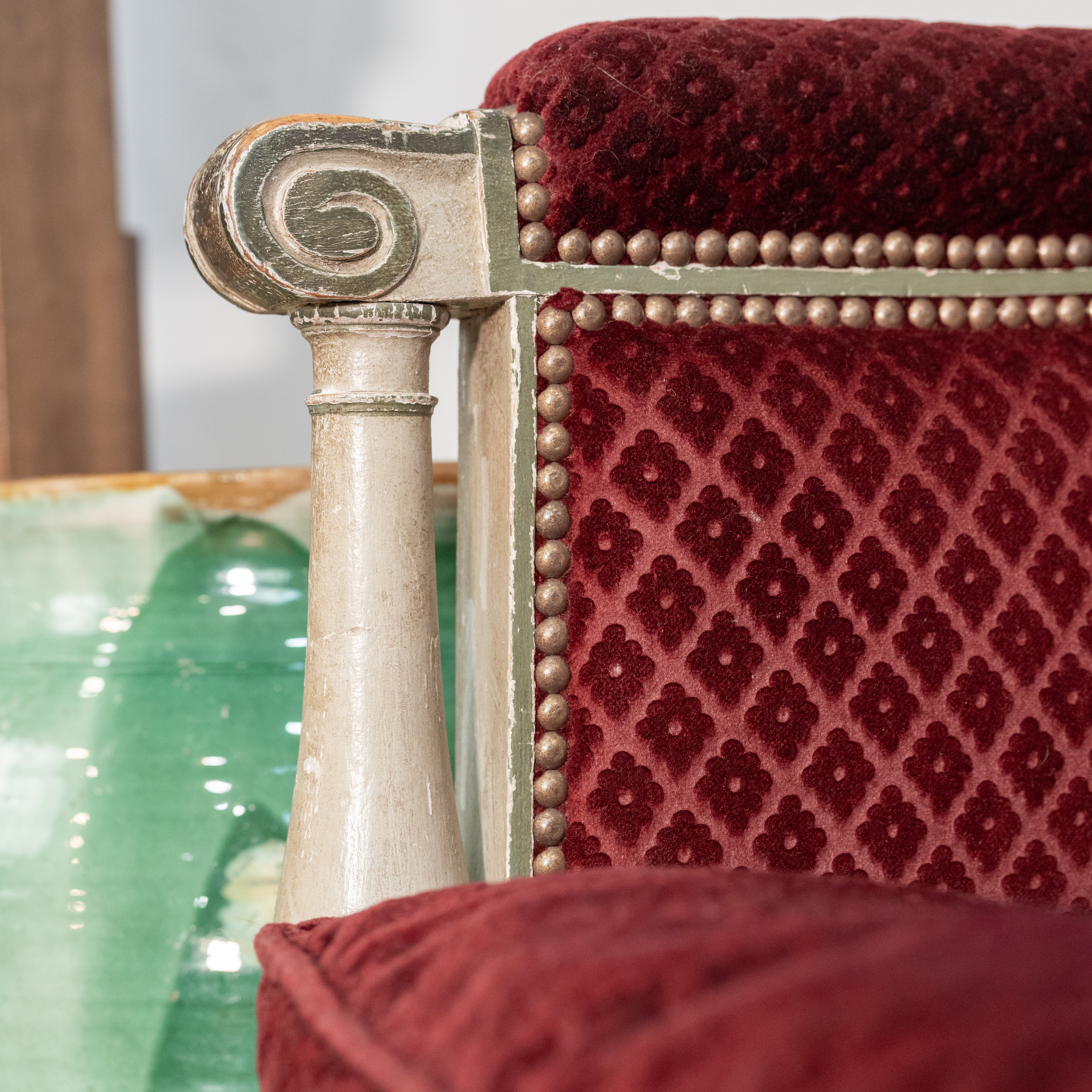 Elegant Ornate Wood Frame Armchair