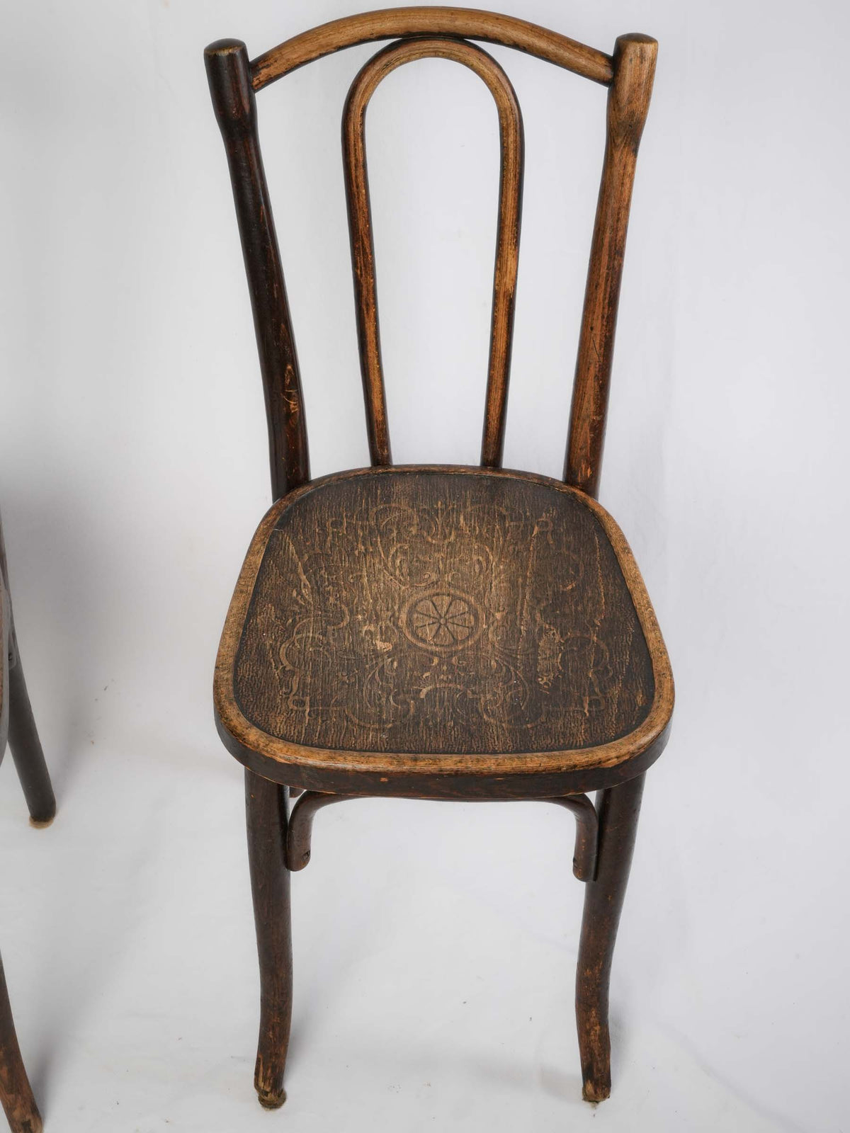 Pair of Early 20th-Century Thonet Bentwood Bistro Chairs with Embossed Seats