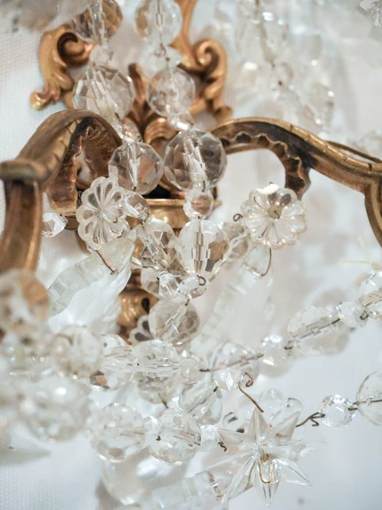 Elegant Set of Four French Rococo Style Gilt Bronze and Cut Crystal Wall Sconces - 17¾" x 13¾"