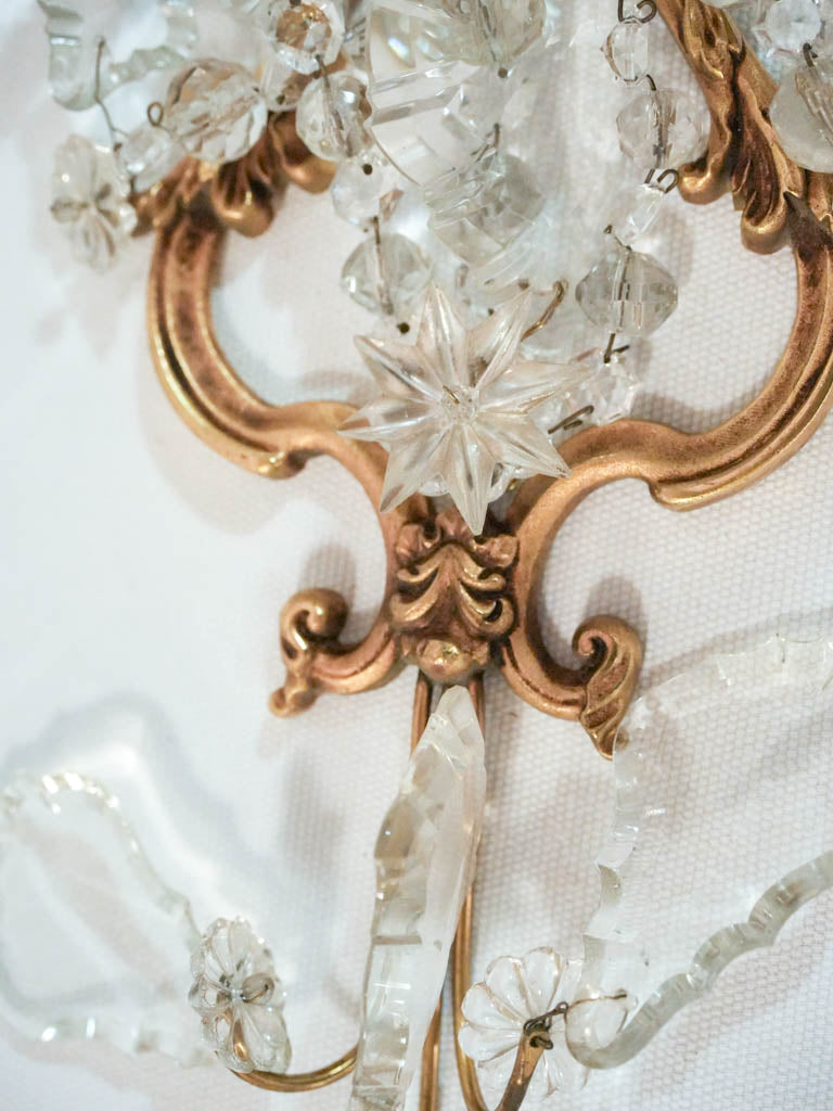 Elegant Set of Four French Rococo Style Gilt Bronze and Cut Crystal Wall Sconces - 17¾" x 13¾"