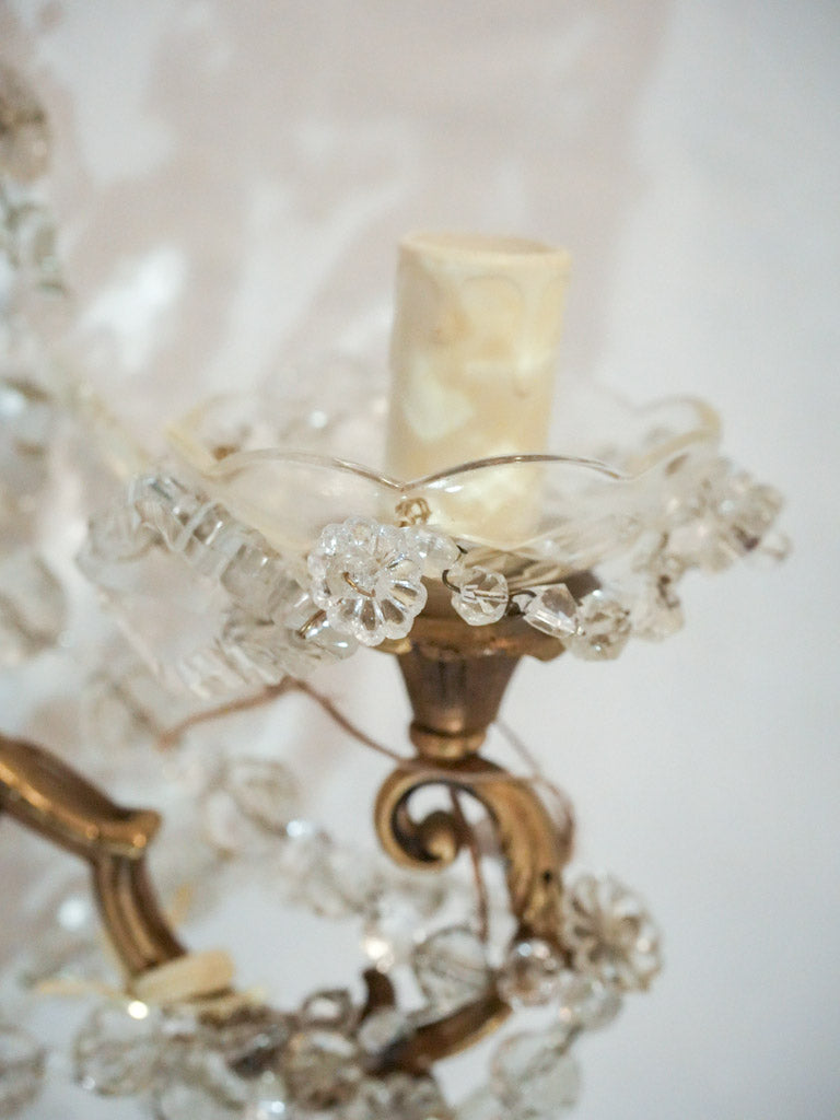 Elegant Set of Four French Rococo Style Gilt Bronze and Cut Crystal Wall Sconces - 17¾" x 13¾"
