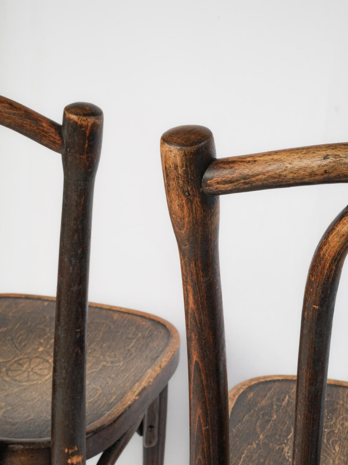 Pair of Early 20th-Century Thonet Bentwood Bistro Chairs with Embossed Seats