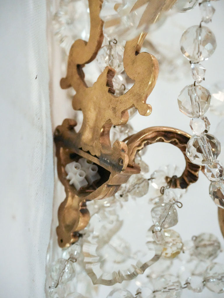 Elegant Set of Four French Rococo Style Gilt Bronze and Cut Crystal Wall Sconces - 17¾" x 13¾"