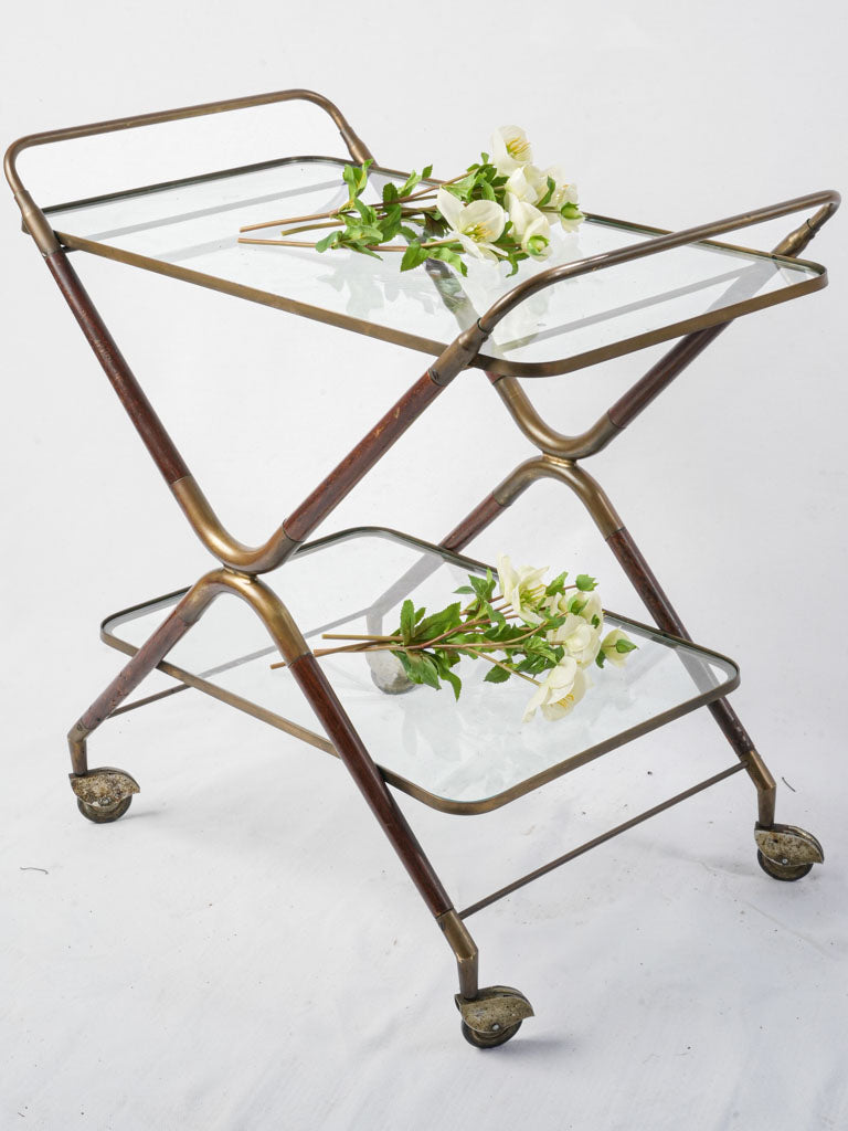 Mid-century brass rolling bar cart