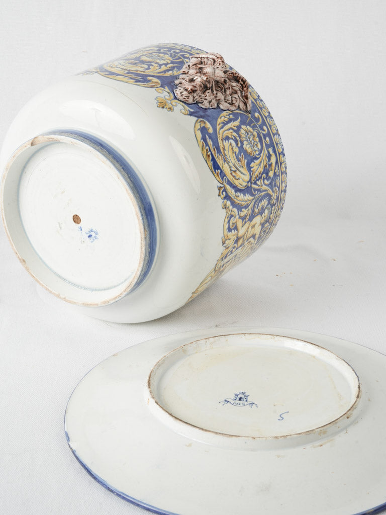 Antique Gien earthenware cachepot with motifs