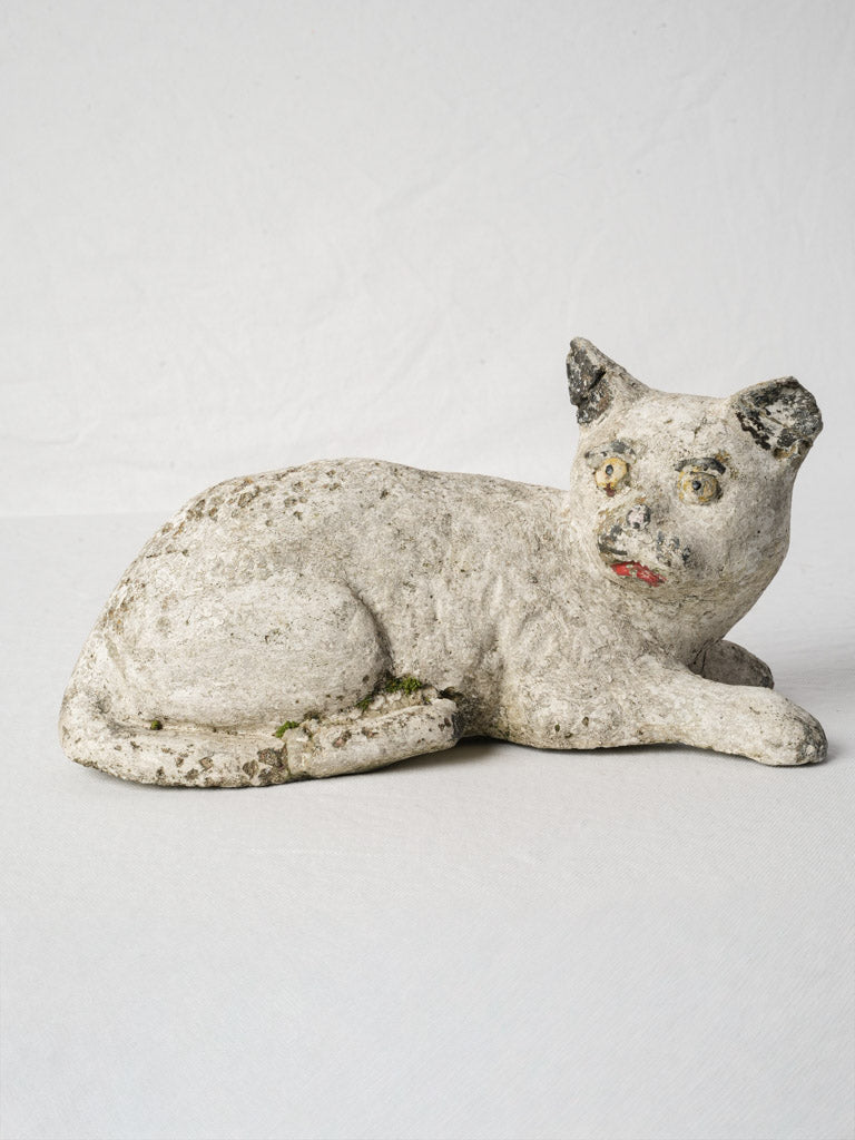 Concrete crouching cat sculpture  