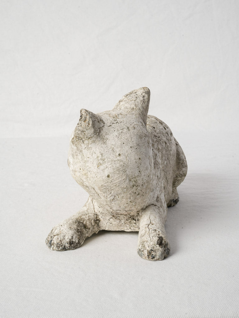 Weathered patina concrete cat sculpture  