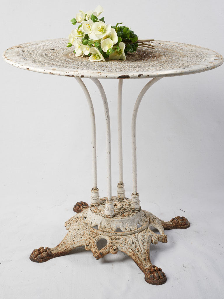 Late 19th-Century French Cast Iron Garden Table W/ Perforated Metal Top - 28"