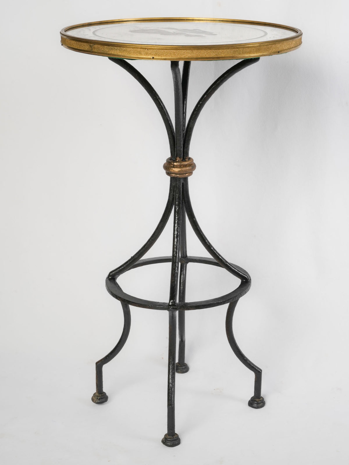 Delightful Petite French Pedestal Table w/ Reverse-Painted Mirrored Glass Top - 30" x 18"