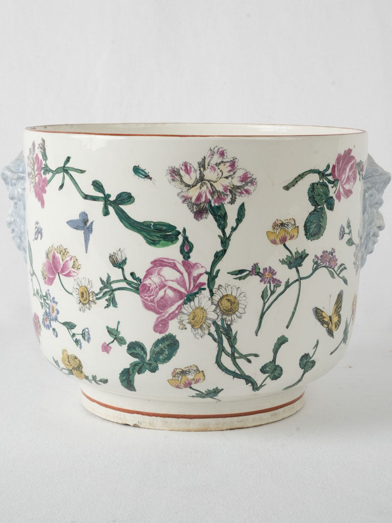 Ornate Bacchus-faced Gien jardinière planter